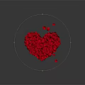 Red Rose Petals Shaped Into Heart With Scattered Petals On Gray Background And Reflection