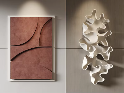 Modern Wall Decorations with Geometric Brown Design and White Irregular 3D Shapes 3d model