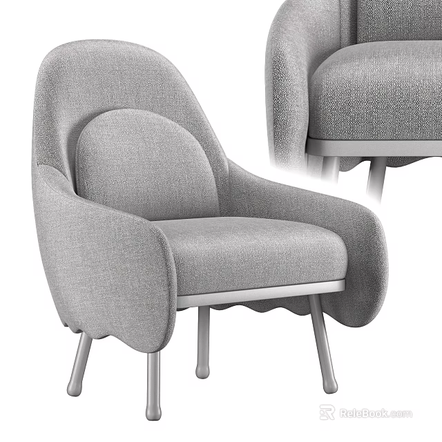 Gray Fabric Single Sofa With Modern Curved Backrest Armrests And Metal Legs 3d model 