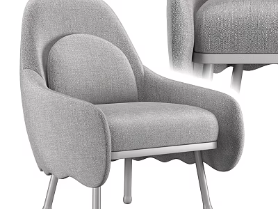 Gray Fabric Single Sofa With Modern Curved Backrest Armrests And Metal Legs 3d model