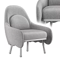 Gray Fabric Single Sofa With Modern Curved Backrest Armrests And Metal Legs
