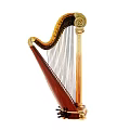 Beautiful Detailed Vintage Wooden Harp Featuring Ornate Golden Decorations And Strings