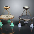 Vintage Style Furniture Chandeliers With Metal Chains Round Bases And Green White Lampshades