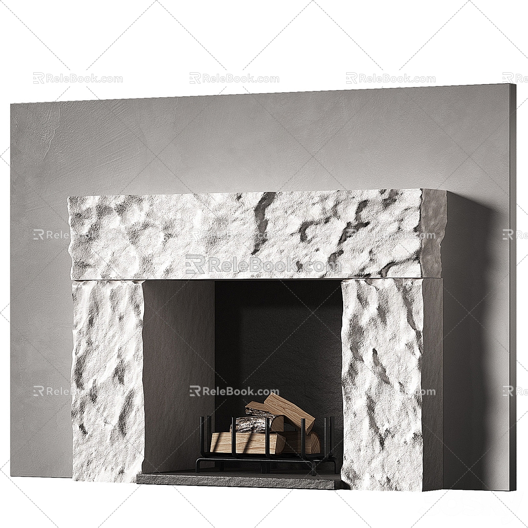 Embedded fireplace firewood pile 3d model