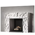 Stone Fireplace With Rough Natural Texture And Wood Logs In Interior Design