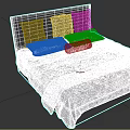 Modern Gray Double Bed With Upholstered Headboard Multiple Gray Pillows And Patterned Decorative Blanket