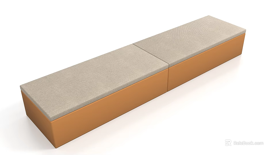 Modern Tea Break Area With Orange Base And Gray Cushion Bench Design 3d model 
