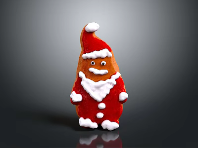 Festive Gingerbread Man Character Dressed In Santa Claus Red Outfit With White Beard 3d model
