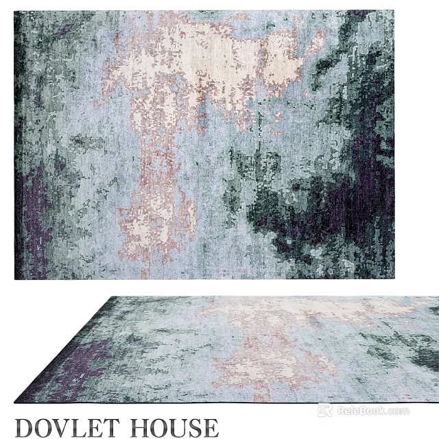 Square Rug With Abstract Colorful Pattern In Blue Green Purple And Beige Tones 3d model 