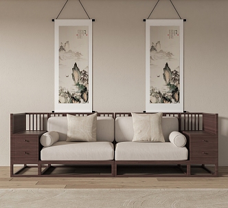 New Chinese-style double sofa 3d model