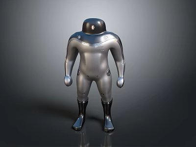 Silver Metallic Humanoid Robot Character 3D Model With Streamlined Body And Black Boots 3d model