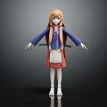 Anime Character With Orange Hair Cat Ears Blue Top Red Skirt And Swords On Back