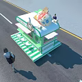 Green Ice Cream Cart Photo Spot With Seats And Outdoor Decorative Design