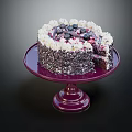 Delicious Layered Cake With Cream Topping Fresh Berries On Red Cake Stand