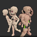 3D Rendered Cartoon Characters With Various Poses Bikini Outfit Muscular Build And Casual Shorts