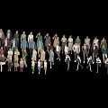 Group of People With Diverse Poses And Various Outfits Against Black Background