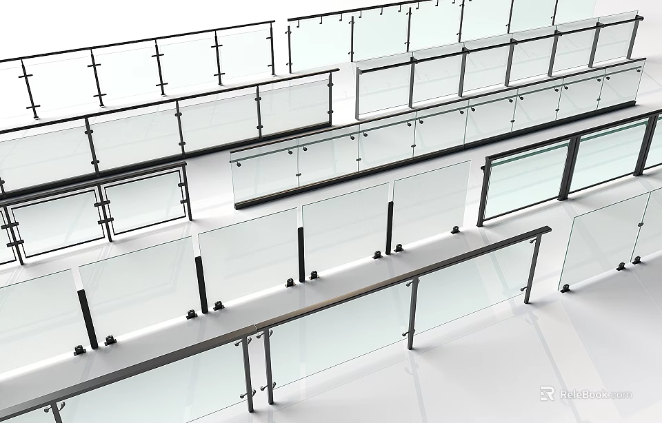 Modern Glass Railings With Metal Frames For Balcony Safety And Decoration 3d model 