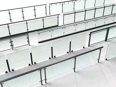 Modern Glass Railings With Metal Frames For Balcony Safety And Decoration 3d model