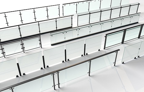 glass railing glass fence guardrail 3d model