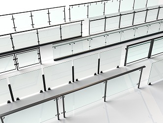 glass railing glass fence guardrail 3d model