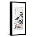 Traditional Chinese Landscape Painting With Pine Tree Rocky Mountains And Snowy Scene On Vertical Scroll