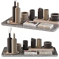 Modern Minimalist Decorative Ornament Set with Trays Bottles Mugs and Books Neutral Tones Home Decor