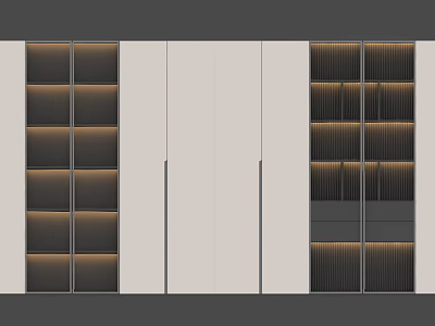 Stylish Modern Decorative Cabinet With Geometric Compartments Integrated Lighting And Elegant Panel Details 3d model