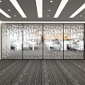 Contemporary Public Office Space Design With Glass Partitions Ceiling Lighting And Patterned Carpet