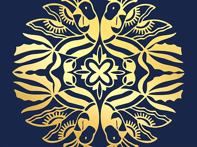 Golden Circular Wall Decor With Symmetrical Birds And Floral Design On Dark Blue Background 3d model