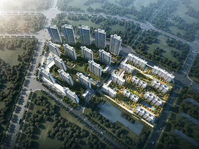 Modern Residential Buildings With Green Surroundings And Park Areas In Well Planned Urban Layout 3d model