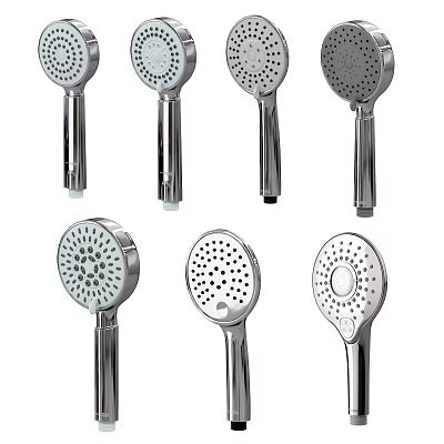 Various Modern Handheld Shower Heads with Chrome Finish and Multiple Spray Nozzle Holes 3d model