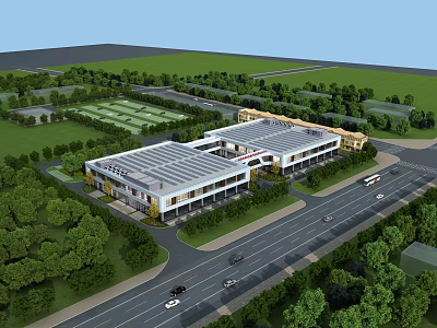 Aerial Planning of Modern Building Complex With Surrounding Greenery Road Network and Parking Areas 3d model