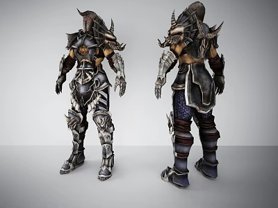 Game Movie Character Spiked Metallic Armor Design With Front And Back Views 3d model