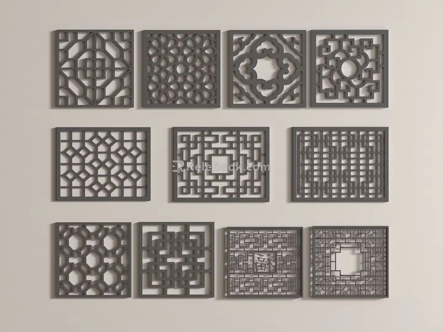 Chinese-style openwork window new Chinese-style flower openwork carved flower lattice 3d model