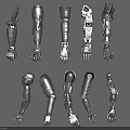 Various Industrial Robotic Arms Displaying Different Designs and Structural Details