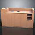 Wooden Utility Counter With Circular Openings Open Shelf And Cabinet Design