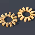 Crispy Yellow Striped Cookies Neatly Arranged in Circular Patterns on Gray Background 3d model