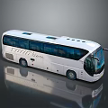White Intercity Coach Bus With Large Windows Roof Vents And Side Mirrors