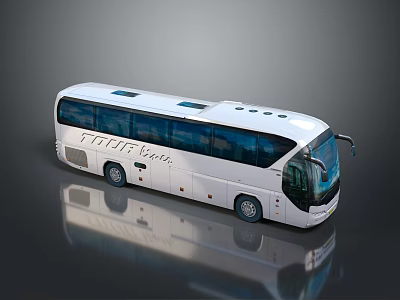 White Intercity Coach Bus With Large Windows Roof Vents And Side Mirrors 3d model
