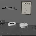 Four Different Robot Vacuums On Modern Floor With Minotli Sign And Vogue Poster