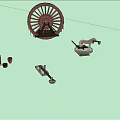 Rustic Garden Decorative Ornaments with Wooden Wheel Sculptures and Small Animal Figurines
