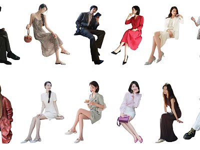 Group of People Posing in Stylish Outfits with Diverse Fashionable Clothing 3d model
