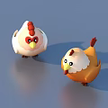 Cute Cartoon Chickens With White Orange Feathers Red Combs On Blue Sky Gray Ground