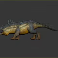 3D Fantasy Creature Character With Spiked Back Blue Yellow Scaly Skin And Open Mouth