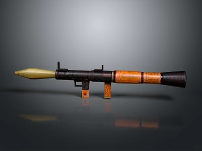 Military Rocket Launcher With Black Body Wooden Components And Yellow Warhead Stand 3d model