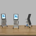 Modern Mobile Commercial Equipment with Display Screens Storage Shelves and Wheels