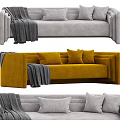 Stylish Gray And Yellow Multi Seat Sofa With Plush Pillows And Soft Blanket 3d model