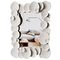 Modern Decorative Mirror With Circular White Frame Reflecting Cozy Living Room Sofa And Coffee Table