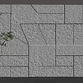 Gray Stone Background Wall Featuring Geometric Design Golden Light Strips White Vase And Green Plants