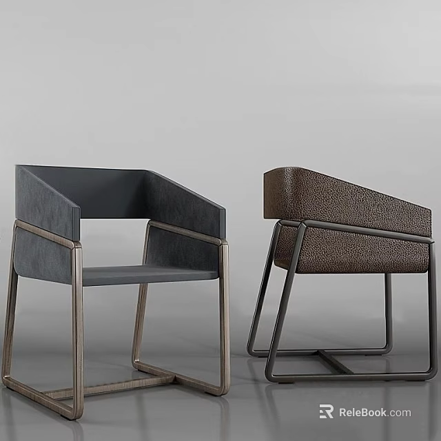Modern Accent Leisure Chairs With Black And Brown Upholstery And Metal Frames 3d model 